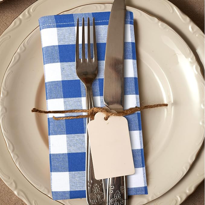 Urban Villa Cloth Napkins Cotton 20x20 (Set of 6) Blue Cheks - Image 6