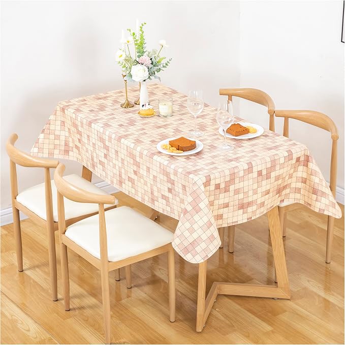 FIFTY FEET 70X52 Inch Rectangle Tablecloth, Vinyl Tablecloth with Flannel Backing Waterproof Table Cloth, Spill Proof Picnic Table Cover for Outdoor/Indoor/Camping/Dining(Brown Plaid) - Image 9