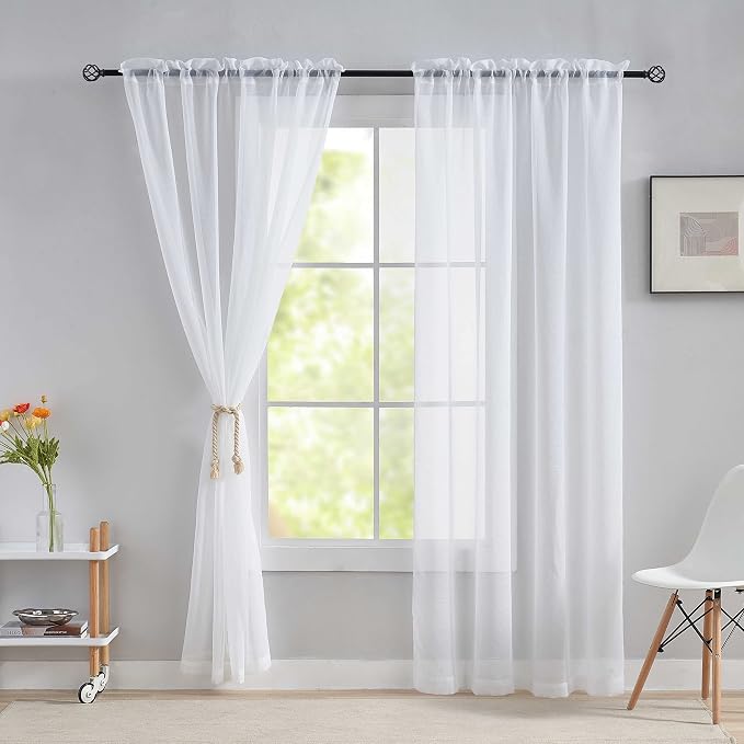 Home Brilliant White Sheer Curtains 84 inches Long Sheer Curtain Panels Drapes Window Treatment for Living Room Kitchen Bedroom, 54 x 84 inch - Image 3