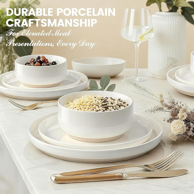 Plates and Bowls Sets, Dinnerware Sets for 4, 12 Pieces Scratch Resistant Dishware Dishes Set, Ceramic Kitchen Dinner Set, Porcelain & Microwave and Dishwasher Safe, Cream White - Image 7