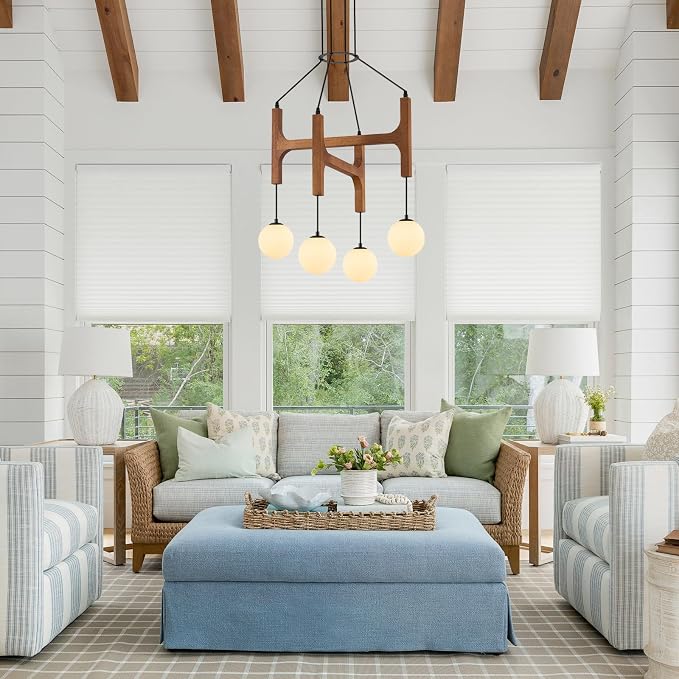 Rustic Wood Chandeliers with Milk Glass Globes Lampshades L24 '' Unique Mid Century Long 4-Light Pendant Chandelier Wood Stained Walnut Farmhouse for Living Dining Room Entryway Bedroom Kitchen,G9 - Image 6