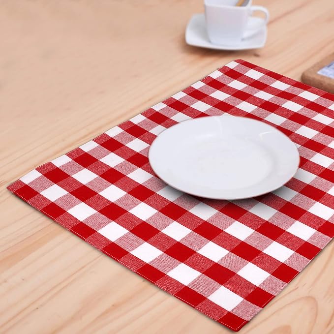 Urban Villa Two Tone Placemat Cotton Tablemat 14x20 (Set of 6) Red/Wht - Image 6