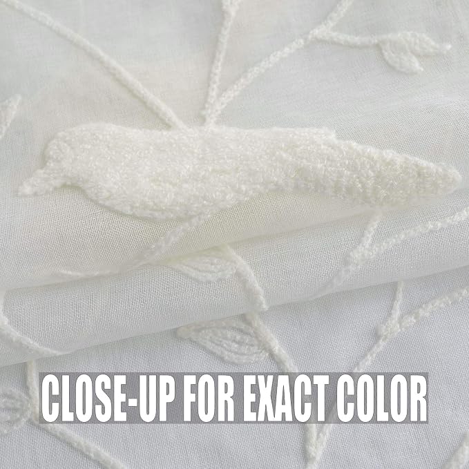 White Sheer Curtains 63 inches Length Birds Embroidered Window Treatment Curtain Sheer Voile Panels for Kitchen, Liviging Room, Bedroom, Small Windows, 42x63, Set of 2 - Image 4