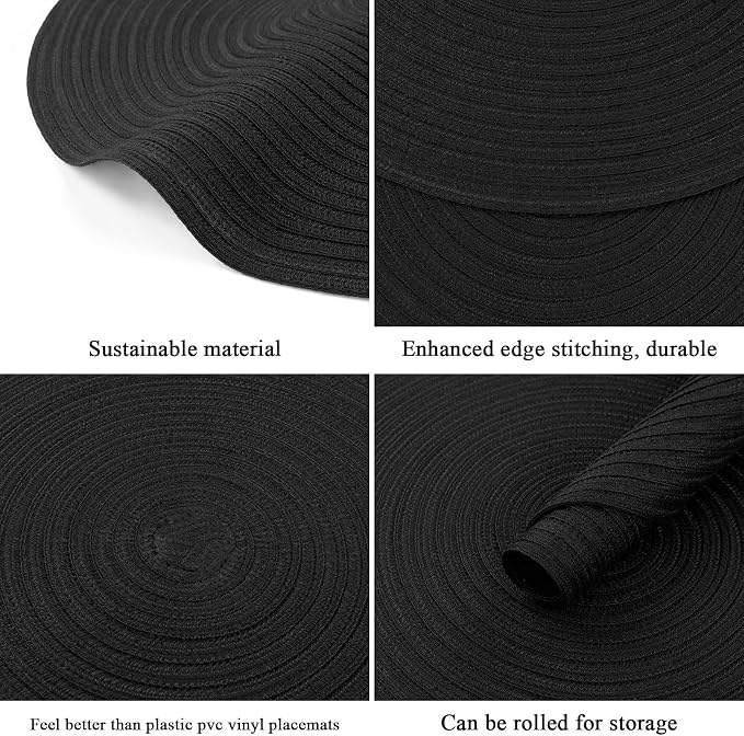 SHACOS Round Braided Placemats Set of 8 Washable Cotton Polyester Woven Round Table Mats for Dining Tables 15 inch (Black, 8) - Image 6