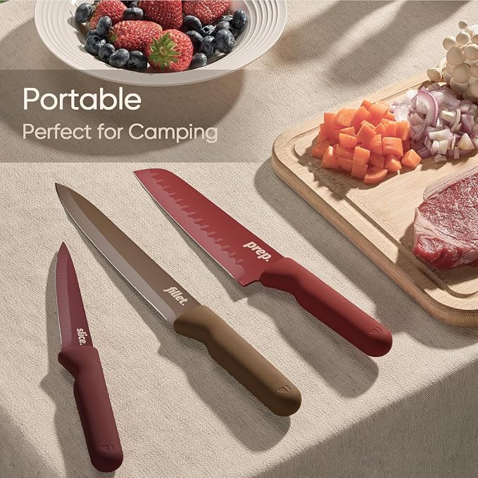 CAROTE Kitchen Knife Set, 6 Floral Knives with 6 Blade Guards, 12-Piece | Stainless Steel Blades, Ceramic Nonstick Coating, Long-Lasting Sharpness, Rust-Resistant, Non-Slip, Dishwasher Safe - Image 6