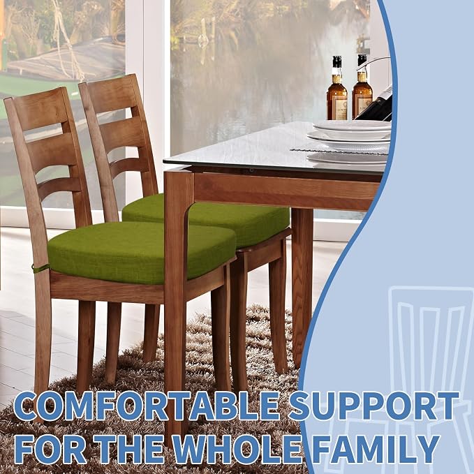 BUYUE Thickened 2.5" Friendly Woven Fabric Dining Chair Cushion, U-Shape High Density Foam Comfortable Chair Pad for Kitchen, Slip Resistant Indoor Seat Cushion (1 Piece, Grass Green) - Image 2