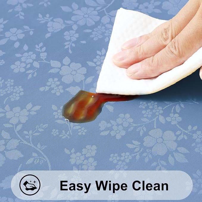 Smiry Rectangle Waterproof Heavy Duty Vinyl Tablecloths, 60 x 84 Inch | Wipeable Washable Floral Embossed Table Cover for Kitchen and Dining Room, Indoor & Outdoor Use, Haze Blue - Image 3