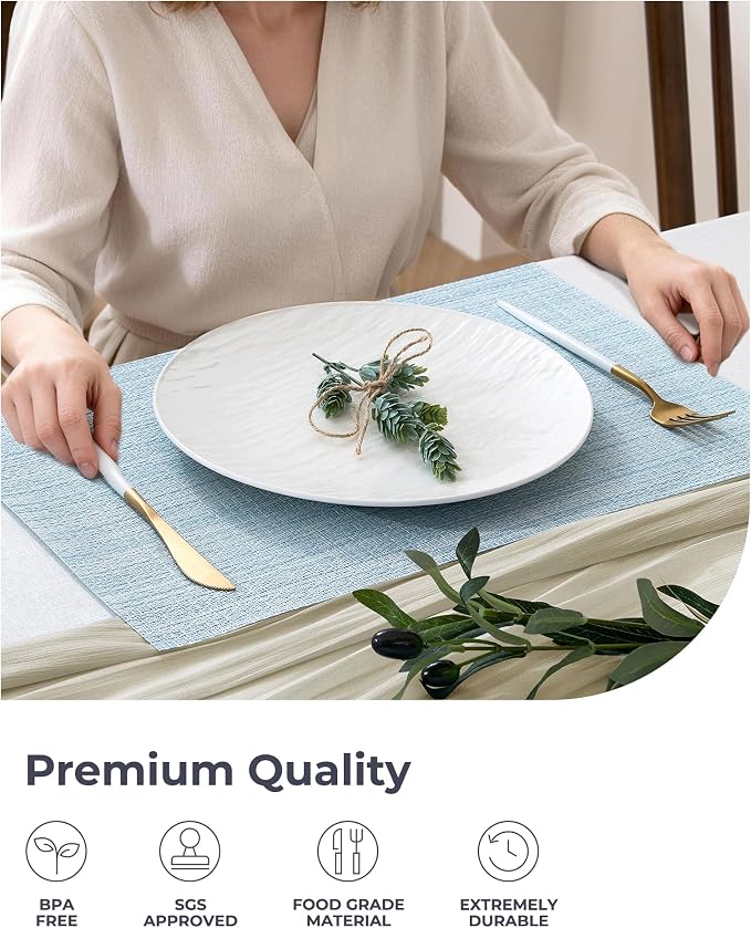 Leetaltree Soft Sky Blue Woven Placemats Set of 4 - Heat Resistant Non-Slip Place mats for Dining Table, Washable Durable PVC Vinyl Woven Table Mats(Sky Blue, 4) - Image 6