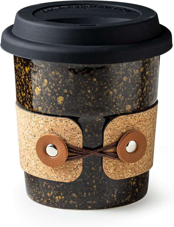 Coffee Travel Cups with Lids Ceramic To Go Coffee Tumbler Tea Mug | Spill Proof Camping Cup, 13.5oz Large Cappuccino Cup, Reusable Coffe Mug, Decorative Latte Cup, Coffee Gift for Coffee Lovers by Cormomu