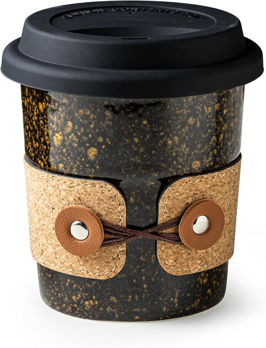 Coffee Travel Cups with Lids Ceramic To Go Coffee Tumbler Tea Mug | Spill Proof Camping Cup, 13.5oz Large Cappuccino Cup, Reusable Coffe Mug, Decorative Latte Cup, Coffee Gift for Coffee Lovers by Cormomu