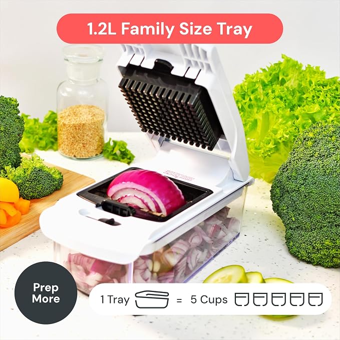 Fullstar Pro Original Vegetable Chopper & Mandoline Slicer Kitchen Gadget | 6 in 1 Veggie Slicer, Onion & Fruit Cutter with Sharp Stainless Steel Blades & Container, All-in-One Meal Prep Tool (White) - Image 6