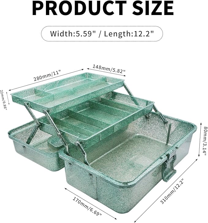 Saim Storage Bins,Three-Layer Multipurpose Art & Craft Storage Container,Carry Tackle Organizer,Medicine Cosmetic Art Supply Box for Art Supply Makeup Hair Accessories Painting Tools - Green