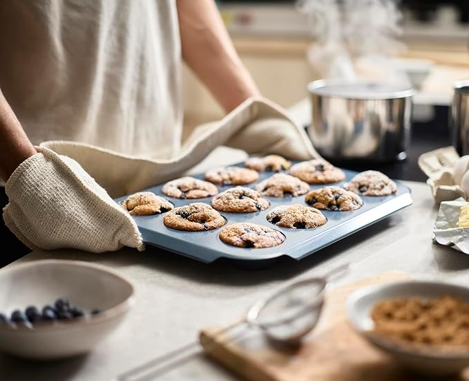 Joseph Joseph Nest™ Bake 12-Cup Non-Stick Muffin Tray, Carbon Steel, Easy-Pull Handles, Stackable, Space-Saving Design, 10-Year Guarantee - Image 5