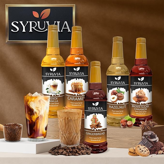 Syruvia Coffee Syrup, Chestnut Praline Flavored Syrup for Drinks, Lattes, and Desserts – 25.4 fl oz, With Pump