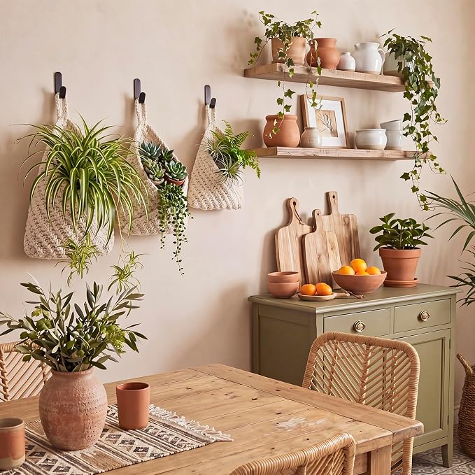 Honeydak Boho Decor Hanging Wall Baskets for Kitchen 3 Pack Teardrop Baskets with Hooks Storage Fruit Onion Vegetable Potato for Home 3 Sizes (White,Triangle,Cotton Rope) - Image 6