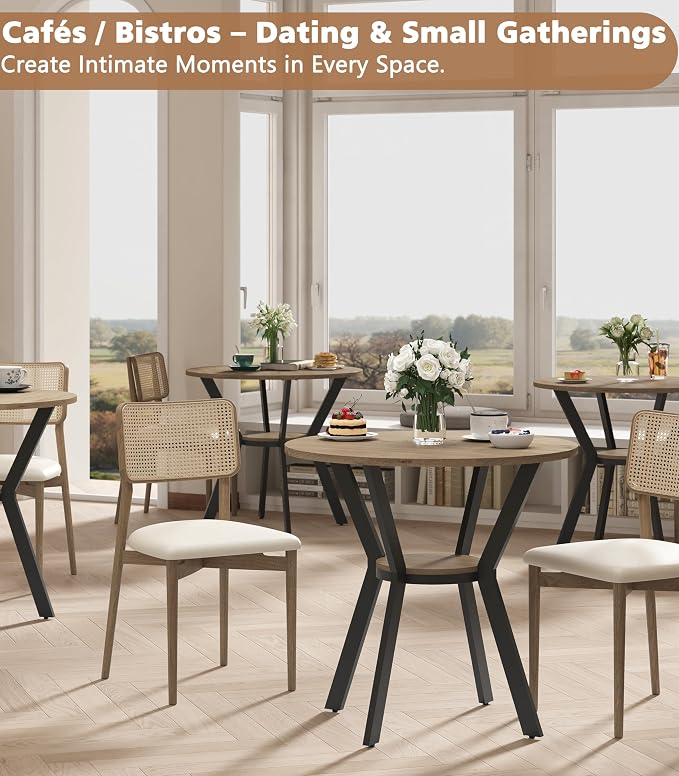 MECHYIN Round Dining Table, 31.5" Small Kitchen Table with Storage, Space Saving Dining Table, Rustic Wood Table with Metal Legs for Apartment, Dining Room & Kitchen Nook - Image 8