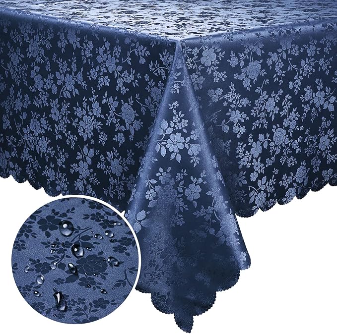 Smiry Rectangle Waterproof Heavy Duty Vinyl Tablecloths, 52 x 70 Inch | Wipeable Washable Floral Embossed Table Cover for Kitchen and Dining Room, Indoor & Outdoor Use, Navy Blue by Smiry