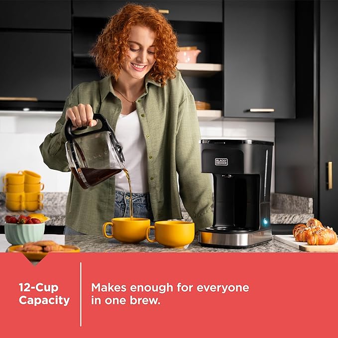 BLACK+DECKER CAFÉCRAFT 12-Cup Coffee Maker, One-Switch Drip Coffeemaker with Vortex Showerhead Technology, Sneak-A-Cup, Keep Warm Function, Stainless Steel - Image 6