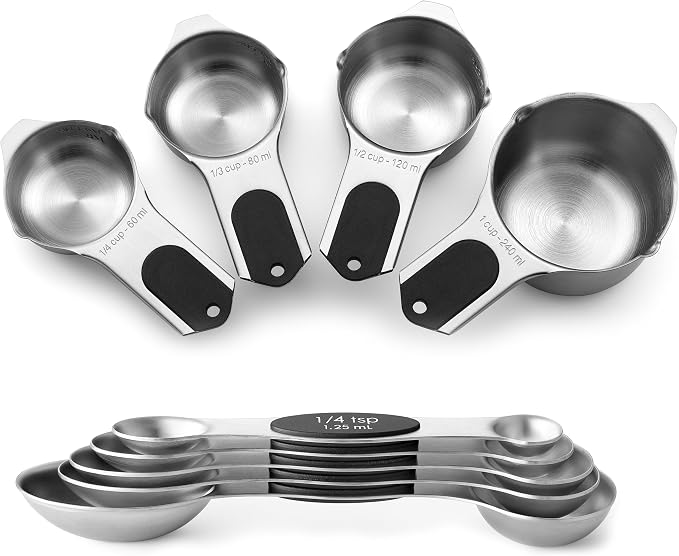 Spring Chef Magnetic Measuring Cups & Spoons Set of 9, Patented, Black | Stackable Stainless Steel Measuring Cups & Heavy Duty Metal Measuring Spoons with Levelers for Dry & Liquid Ingredients by SpringChef