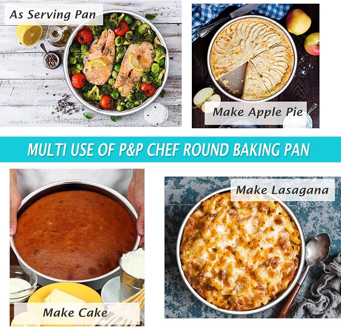 P&P CHEF 9.5 Inch Cake Pan Set of 1, Stainless Steel Round Cake Baking Pan | Layer Cake Tin Bakeware for Cooking Steaming, Ideal for Birthday Wedding Anniversary, Fit for Home & Commercial Use - Image 7