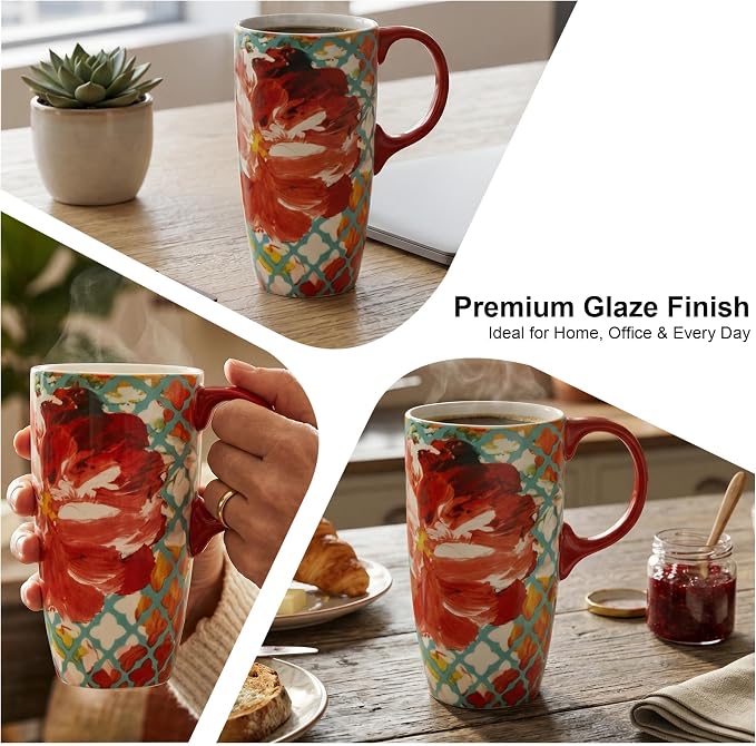 Topadorn 17oz Ceramic Travel Mug with Lid, Colorful Floral Coffee Mug | Artistic Ceramic Travel Cup, Microwave & Dishwasher Safe, Gift Box Included - Image 2