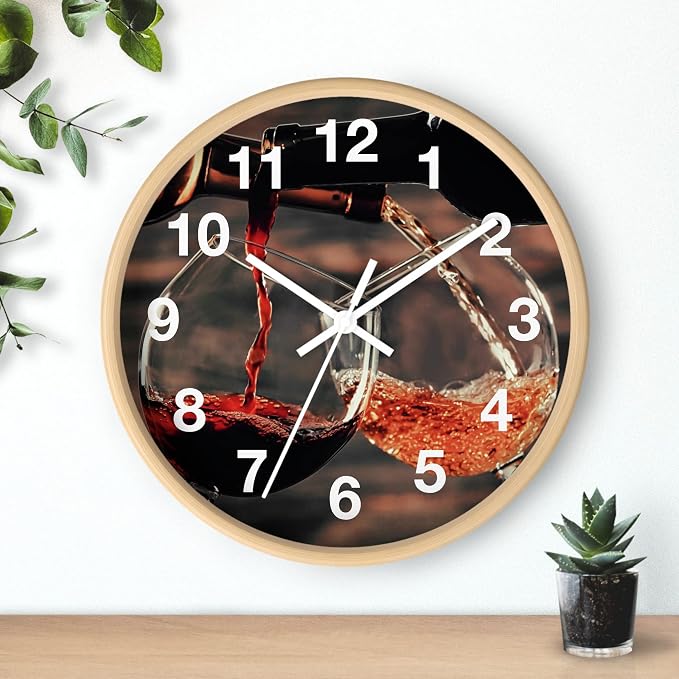 Mozingo ~ Wine Clock for Kitchen Bar Wall It's Wine O'clock Silent Time Gift Home Decor Made In USA, 10" (Hour Marks - Numbers, Clock Frame Color - Natural Wood, Wine Theme #01) - Image 3