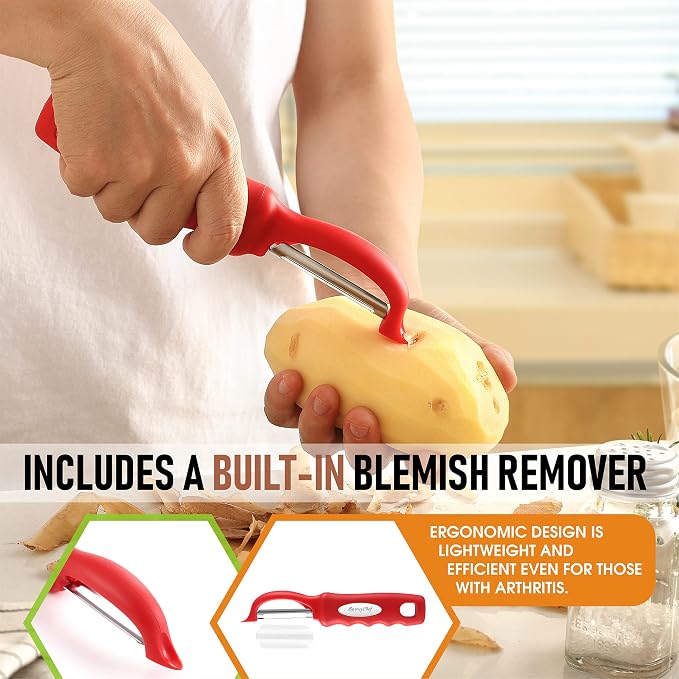 Spring Chef Swivel Vegetable Peeler with Ergonomic Handle, Set of 2, Red | Premium Potato Peeler w/ Ultra Sharp Stainless Steel Blades, Multifunctional Veggie Peeler for Apple, Carrot, Cucumber, Fruit - Image 5