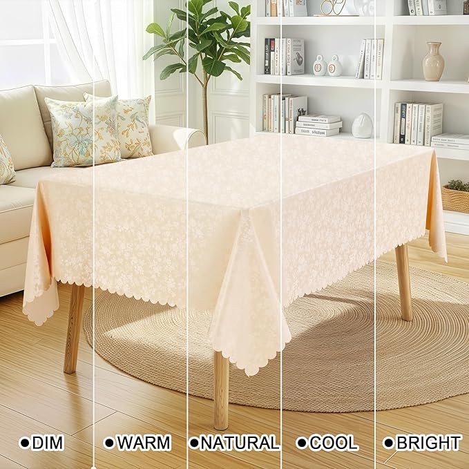 Smiry Square Waterproof Heavy Duty Vinyl Tablecloths, 70 x 70 Inch | Wipeable Washable Floral Embossed Table Cover for Kitchen and Dining Room, Indoor & Outdoor Use, Beige - Image 3