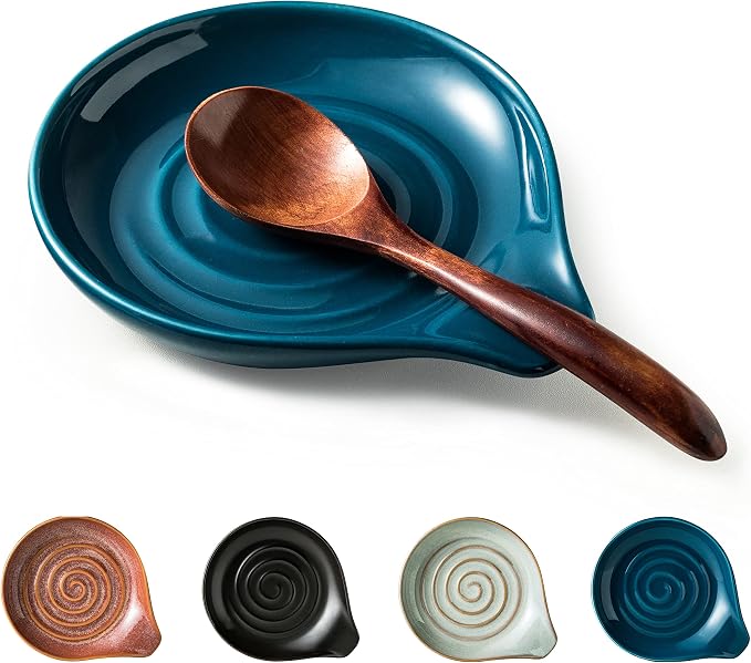 Spoon Holder, Ceramic Spoon Rest for Kitchen Counter Farmhouse Cooking, Large Utensil Rest for Spoons, Ladles, Tongs, Spatula, 5 Inches (Blue) by Cormomu