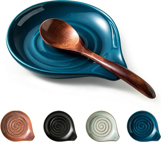 Spoon Holder, Ceramic Spoon Rest for Kitchen Counter Farmhouse Cooking, Large Utensil Rest for Spoons, Ladles, Tongs, Spatula, 5 Inches (Blue) by Cormomu