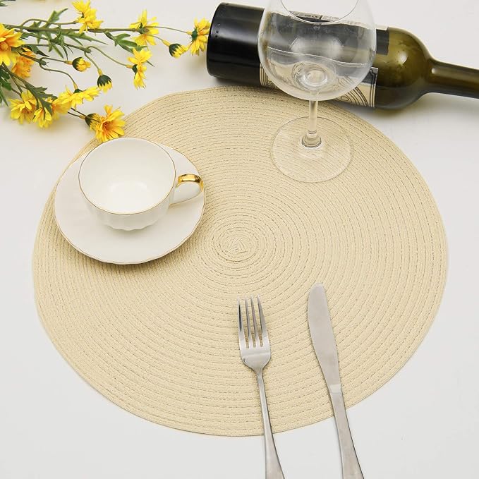 SHACOS Round Braided Placemats Set of 6 Round Table Place Mats for Dining Tables 15 inch (Cream, 6) - Image 7