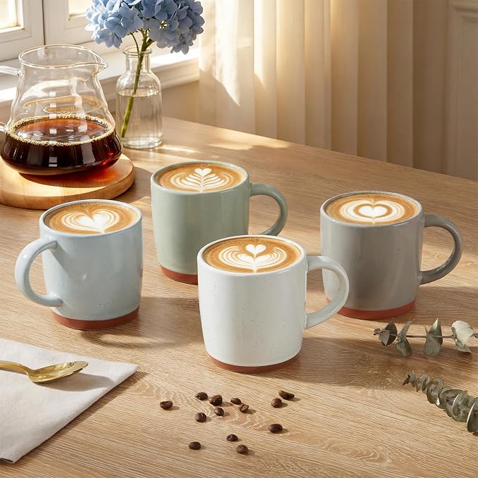 E-far Ceramic Coffee Mug Set of 4, 12oz Stoneware Coffee Cup with Handle, Porcelain Tea Cups, Modern Farmhouse Latte Mug Gift Set for Women & Men, Microwave Safe, Speckled Multicolor - Image 4