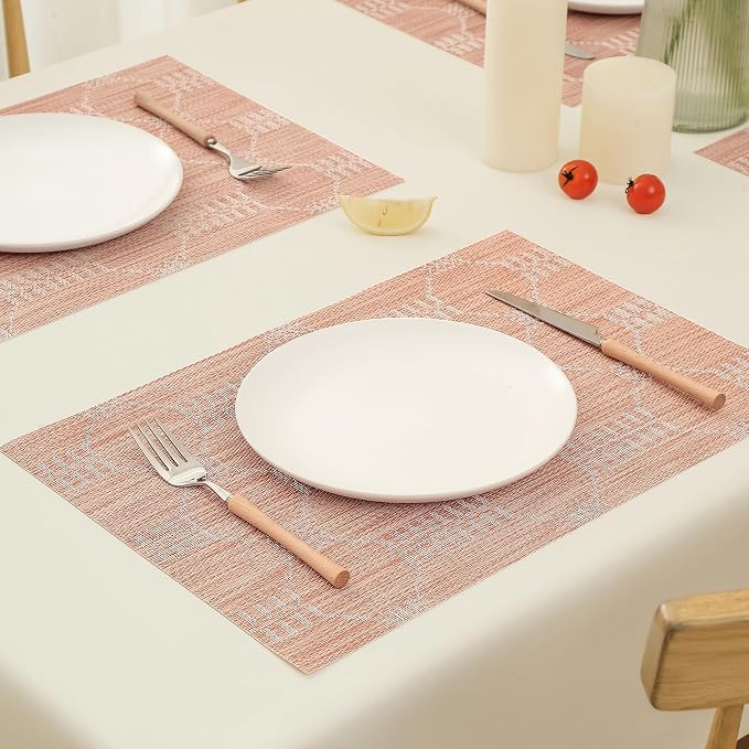 Leetaltree Coral Placemats Set of 4 - Heat Resistant Non-Slip Place mats for Dining Table, Washable Durable PVC Vinyl Woven Table Mats（Coral, 4） - Image 8