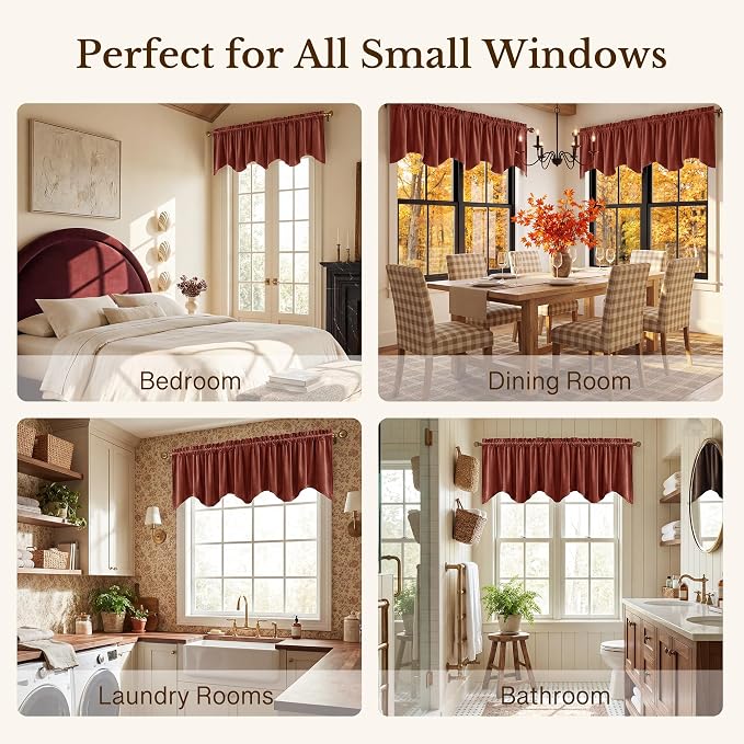 Rust Classic Velvet Valance 52x18 Inch 1 Panel | Earth Tone Wavy Kitchen Curtains, Vintage Window Treatment for Living Room, Bathroom, Small Windows, Christmas Decor - Image 6