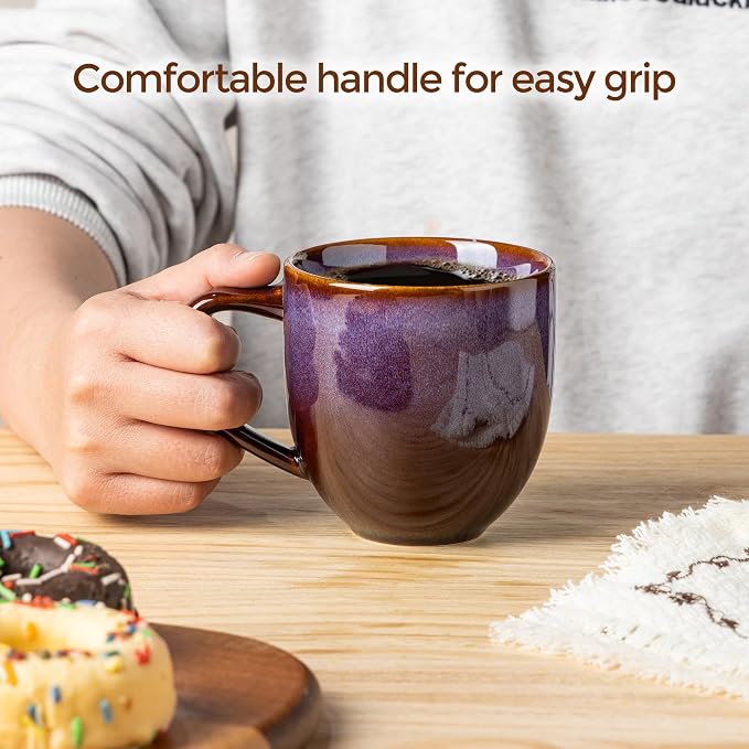 theterra Ceramic Coffee Mugs Set of 6, 12 oz Coffee Cups with Handle | Handmade, Suitable for Latte, Tea, Milk, Beer & Hot Cocoa, Amber Amethyst - Image 5
