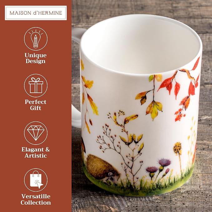 Maison d' Hermine Coffee Mug with Handles Tea Cups (12 Ounce, Pack of 1) | Fine Bone China Coffee Mugs for Hot Beverages Cappuccino Latte Home Restaurant Hotel Spring Summer -Sous-Bois - Sous-Bois - Image 2