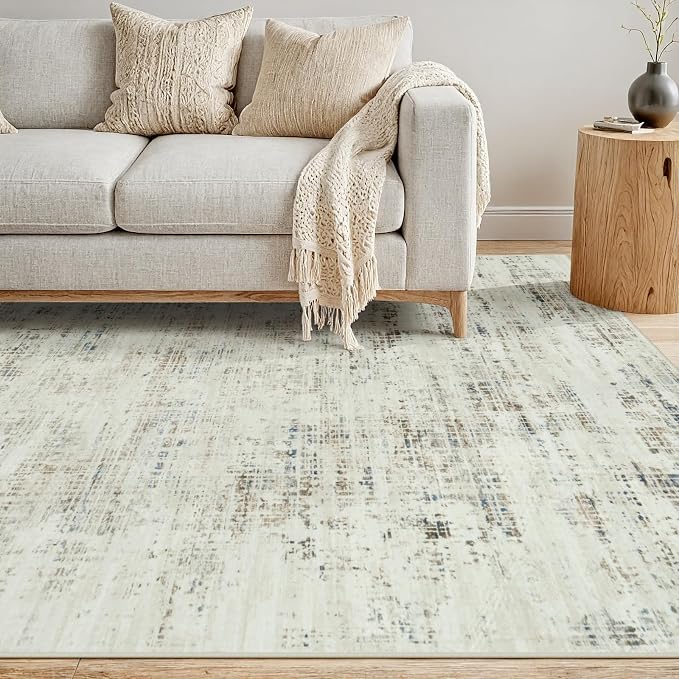 10x12 Washable Area Rug for Living Room Bedroom: Non-Slip Modern Gray White | Machine Washable TPR Backing, Stain-Resistant Low Pile, Pet & Kid Friendly, Abstract Decor for Dining Room, Dorm, Home Office - Image 2