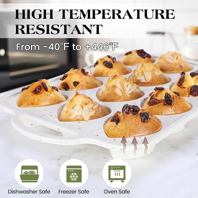 Heart Shaped Muffin Pan, 12 Cup, 2.5 Inch, Cream | Metal Reinforced Frame, Nonstick Silicone, Heart Cake Mold for Baking, Cupcake Tray - Image 7