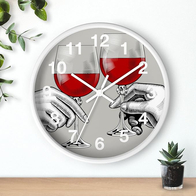 Mozingo ~ Wine Clock for Kitchen Bar Wall It's Wine O'clock Silent Time Gift Home Decor Made In USA, 10" (Hour Marks - Numbers, Clock Frame Color - White, Wine Theme #04) - Image 3