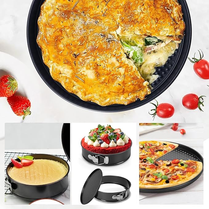Springform Cake Pan Set of 3 (4, 7, 9 Inch) Round Leakproof Nonstick Cheesecake Pans with Removable Bottom Carbon Steel Bakeware - Image 5