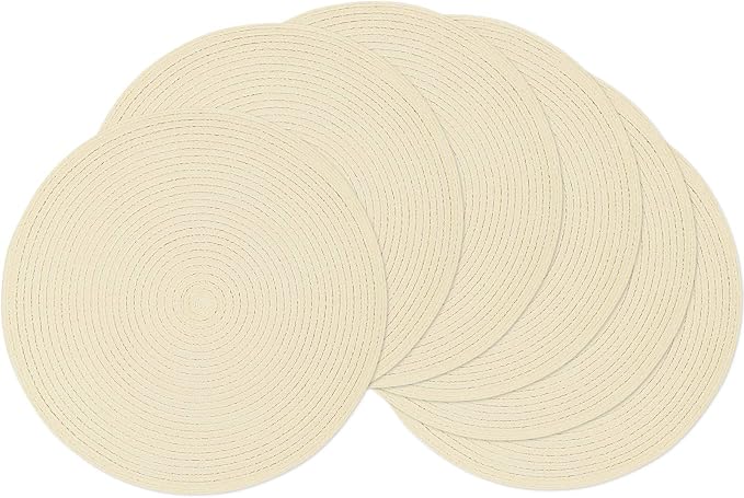 SHACOS Round Braided Placemats Set of 6 Round Table Place Mats for Dining Tables 15 inch (Cream, 6) by SHACOS