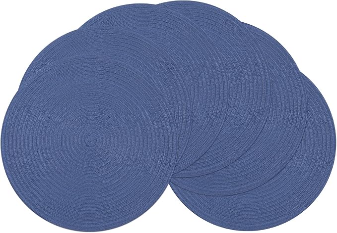 SHACOS Round Placemats Set of 6 Washable 15 inch Round Table Mats Cotton Polyester Woven Braided Place Mats for Dining Table (Sail Blue, 6) by SHACOS