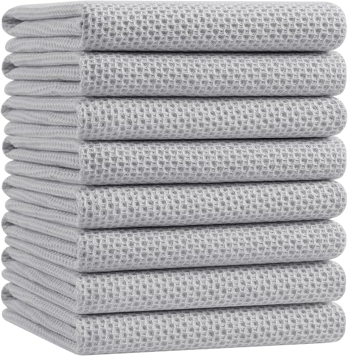Homaxy 100% Cotton Oversized Waffle Weave Kitchen Towels 8-Pack, Light Gray | 20 x 28 Inches, Ultra Soft Absorbent Dish Towels, Quick Drying Large Cleaning Towels by Homaxy