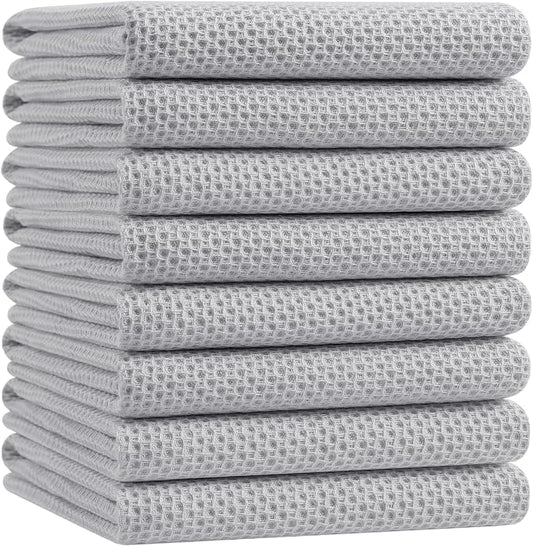 Homaxy 100% Cotton Oversized Waffle Weave Kitchen Towels 8-Pack, Light Gray | 20 x 28 Inches, Ultra Soft Absorbent Dish Towels, Quick Drying Large Cleaning Towels by Homaxy