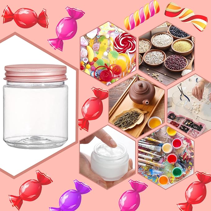 Fasmov 30 Pack 5 Ounce Clear Plastic Jars Containers with Rose Gold Lids, Round Empty Plastic Slime Storage Containers for Kitchen & Household Storage - BPA Free - Image 5