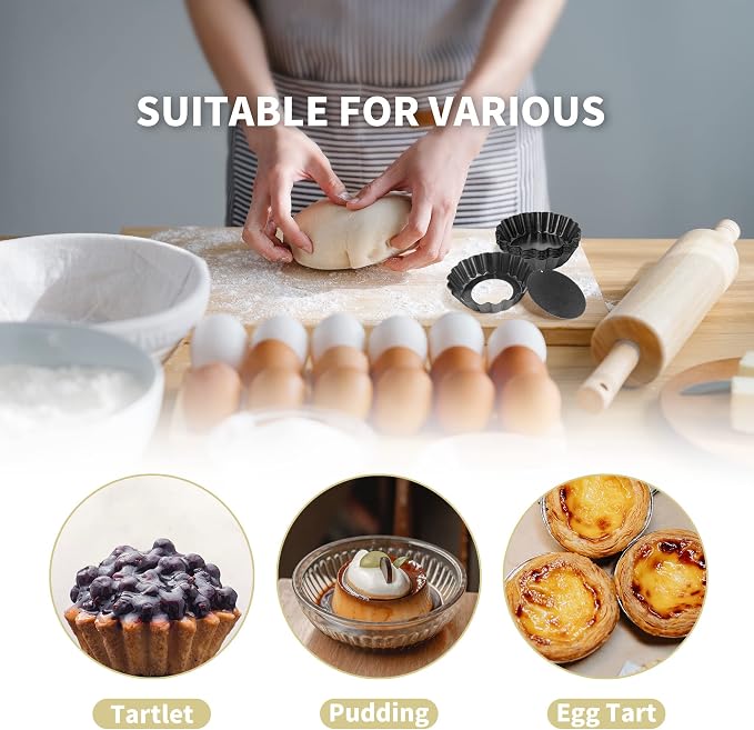 20 Pack Non Stick Mini Tart Tins with Loose Base 3 inch Mini Quiche Tins Removable Bottoms Round Egg Tarts Pan Pie Tin for Baking - Image 3