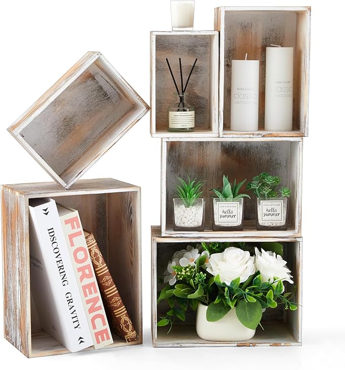 Set of 6 Farmhouse Wooden Crate Antique Wood Crates for Pantry Decor Organizer Storage Rustic Wooden Crates for Display Decorative Solid Wooden Storage Box for Book Storage Organizing by Juexica