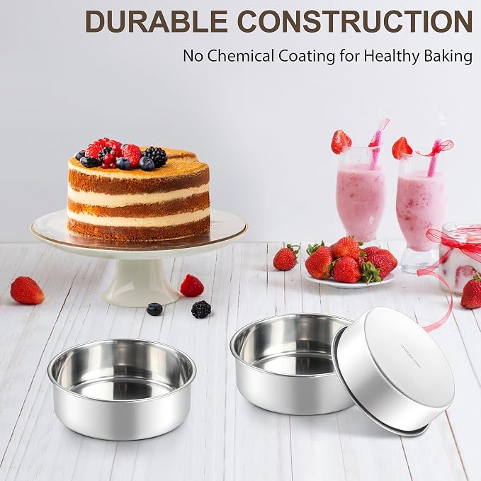 Homikit 6 Inch Round Cake Pan Set, Stainless Steel Small Baking Pans 3 Pack for Oven & Dishwasher, 2” Deep Small Nonstick Layer Cake Tins, Non-Toxic & Healthy - Image 4