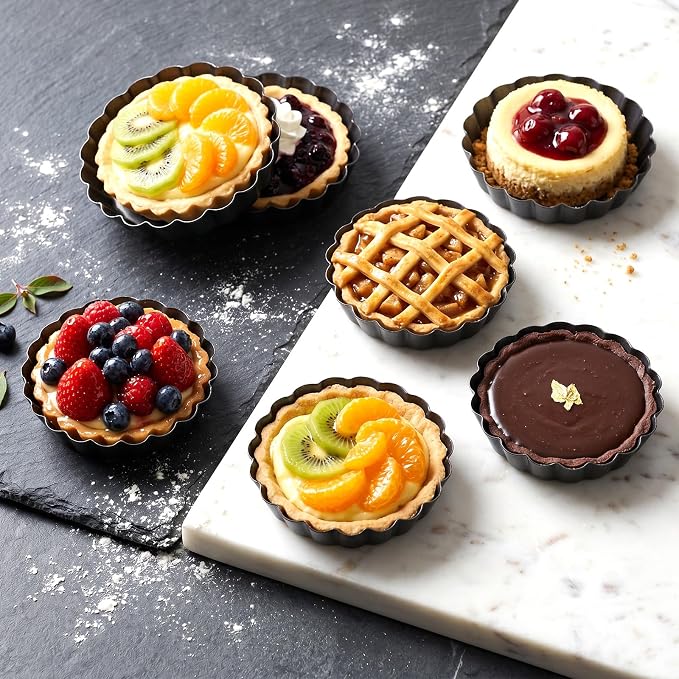 18 Packs Mini Tart Pans 3 Inch, Carbon Steel Egg Tart Molds with Removable Bottom & Nonstick Coating – Round Fluted Quiche Pans for Pie, Cheesecake, Muffins, Desserts (Black) - Image 5