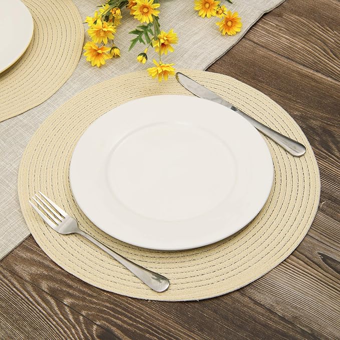 SHACOS Round Braided Placemats Set of 6 Round Table Place Mats for Dining Tables 15 inch (Cream, 6) - Image 4